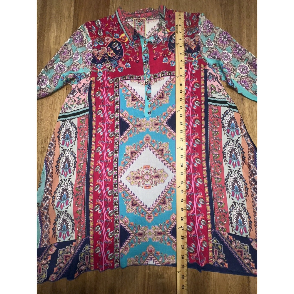 Johnny Was Floral Blouse Meco Scarf Print Tunic Handkerchief Hem Size S Boho NWT - Picture 12 of 16